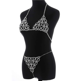 honolulu11 Sexy Crystal Body Chain Silver Bikini Bra Chain Suit Beach Waist Belly Chain Crop Top Underwear Body Jewelry Accessories (3)