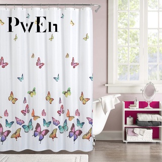 Cortina lavable para decoración de baño con ganchos Simple impreso impermeable ducha de mariposa