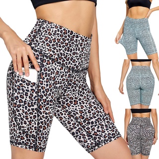 neiyiya mujeres leopardo impresión deportes pantalones cortos estiramiento flaco cintura alta yoga fitness pantalones