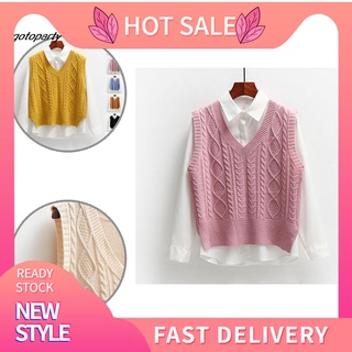 GO- Warm Knitted Waistcoat V-Neck Lady Sweater Vest High Elasticity for Daily Wear