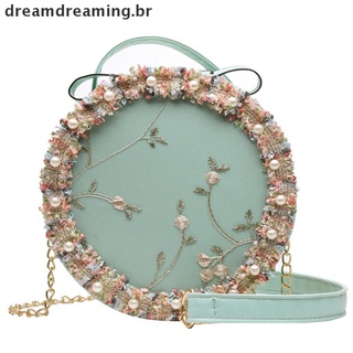 Dreaming.br Bolsa cruzada para mujer con correa Redonda De perlas/Floral/Bolsa De hombro/cruzada