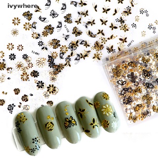 ivywhere 30 unids/set 3d colorida mariposa lámina de uñas pegatinas de flores autoadhesivas co