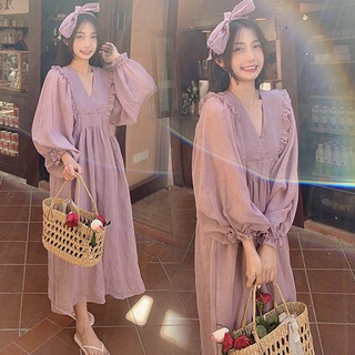 Ropa de otoño para mujeres embarazadas vestido de primavera y otoño nuevo Hada japonesa púrpura suelta estilo occidental vestido de niña mujeres embarazadas traje de adelgazamiento (1)