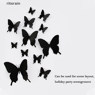 Ritsrain 12Pcs/set 3D black Pteris Butterfly Wall Sticker Butterflies Magnet stickers CO