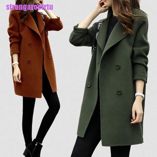 [strongaroertu] mujer invierno lana abrigo largo Casual sólido Slim chaquetas cálidas abrigo Outwear
