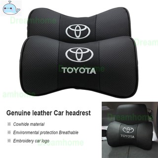 2 piezas Boutique Toyota bordado logotipo del coche reposacabezas de cuero genuino almohada de cuello asiento de coche cojín de cuero