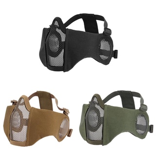 【Hw】Adjustable Half Face Steel Wire Mesh Mask with Ear Protection for Airsoft