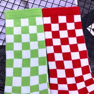 Shangke calcomanía de algodón deportivo para hombre/calcetines de calle a cuadros/calcetines de Tubo medianos multicolores (8)