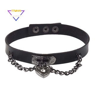 Leather heart pendant chain necklace Gothic Lolita Punk Choker Black
