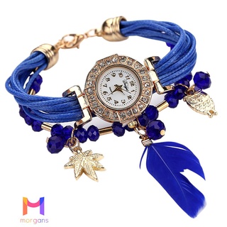 Moda pluma de lujo pulsera reloj de pulsera mujer vestido reloj azul-107549.03