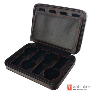 2/4/8 ranuras piezas negro cuero PU reloj caso de almacenamiento cremallera bolsa de viaje caja