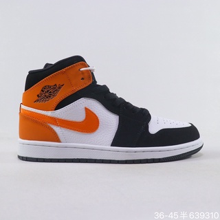 Descuento Nike Air Jordan 1 mid aj1 Hombres Mujeres Deportes Baloncesto Zapatos Blanco Naranja