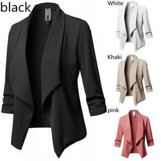 mujer color sólido plisado manga larga abrigo señora blazer señoras traje de oficina chaqueta pequeña
