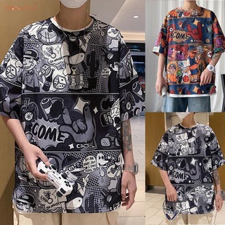 Los hombres de verano transpirable Anime suelto de gran tamaño Hip Hop camisa camiseta camisetas pareja Top (1)