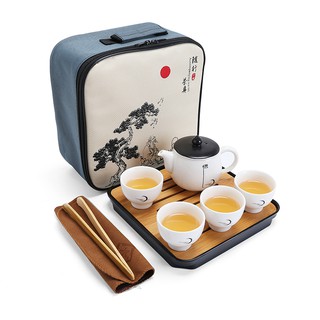 Juego de té de viaje portátil Kungfu tetera tetera con plato cuadrado de bambú 1pot+4 tazas (3)