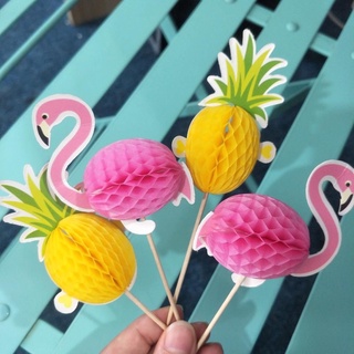 Nuevo Flamingo De boda De primera calidad para pastel Luau temática Tropical piña (3)