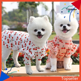 topseller perro disfraz de cereza patrón de impresión cuello redondo poliéster agradable a la piel blusa de tela para la vida diaria