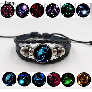 fang 12 signos del zodiaco constelación pulsera de encanto hombres mujeres moda multicapa tejido pulsera de cuero brazalete regalos de cumpleaños.
