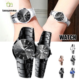 Relojes para parejas con fecha automática estilo Simple de cuarzo reloj de Metal Casual relojes de pulsera para mujeres hombres (1)