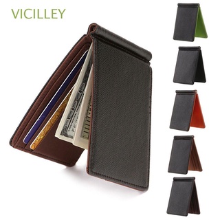 Vicilley Slim moda Sollid delgado cartera de cuero de la PU tarjeta de crédito de negocios corto monederos de los hombres cartera/Multicolor
