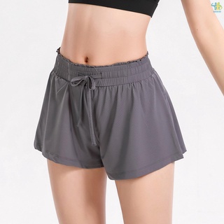 pantalones cortos deportivos 2 en 1 de cintura alta transpirable de secado rápido con cordón para correr fitness ropa deportiva