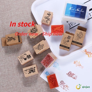 Qinjue nuevo DIY para letras diario Vintage de madera sellos de goma estampado de plantas de hierba artesanía artesanía Scrapbooking