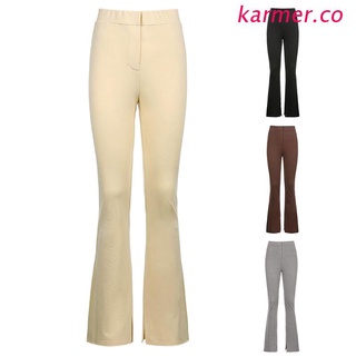 kar2 para mujer elástico de cintura alta flaco pantalones largos de color sólido lado dividido dobladillo llamarada pantalones elegante estiramiento delgado polainas