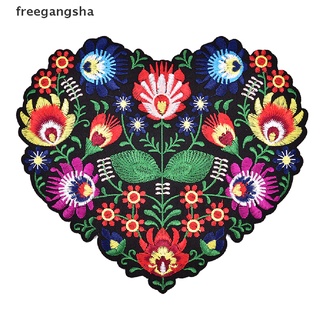 [freegangsha] 1 pieza en forma de corazón con bordado de flores parches para ropa de hierro en apliques dgdz