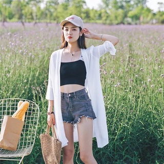 Protección solar ropa mujer manga larga pequeña moda gasa camisa de moda suelta hielo seda delgada