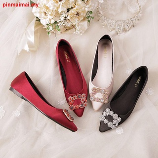 Zapatos de boda mujer boda novia rojo mujeres embarazadas zapatos planos puntiagudo boca poco profunda solo zapatos nuevo Xiuhe zapatos de ropa de gran tamaño de las mujeres zapatos (4)