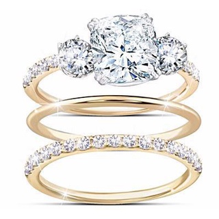 Elegante y simple Moda De oro De zafiro blanco Natural Diamante set anillo De regalo De cumpleaños Para novia mujer fiesta De compromiso De novia juego De anillos