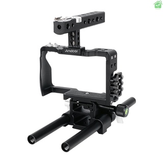 [gree]Andoer Professional Video Cage Rig Kit de fabricación de películas con varilla de 15 mm accesorio de repuesto para Sony A6000 A6300 A6500 IL