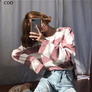 [cod] otoño fondo camisa mujeres nuevo estilo coreano suelto estudiante camisa rayas manga larga camiseta caliente
