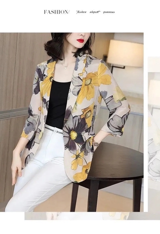 Nuevo Formal oficina Floral abrigo mujer Blazer estilo Chic chaqueta (7)