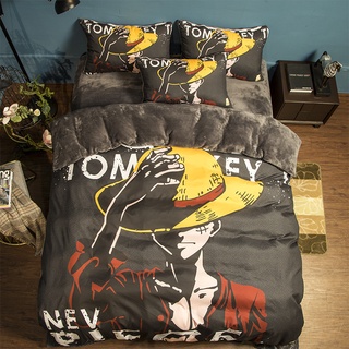 One piece warm flannel thick duvet cover four-piece cartoon anime bed 1.5m bed set plush bed sheet
