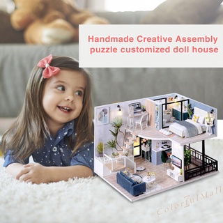 (ColorfulMall) Casa de muñecas en miniatura 3D DIY de madera de dos pisos Loft hecho a mano modelo decoración de habitación
