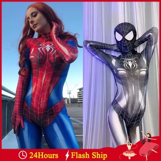 Sexy Zentai Spider Hero Superhéroe Cosplay Disfraz Rojo Negro Adulto Mujer Mono Supergirl Vestido De Fiesta