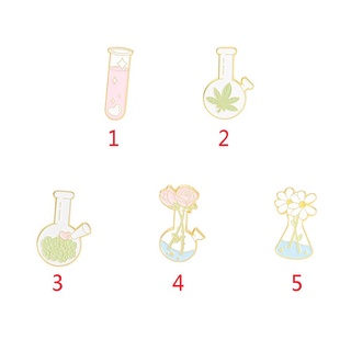 GENABLE 5Pcs Fashion Enamel Pin Cute Plant Series Badge Brooches Pink Flower Shape Brooch Exquisite Metal Chemical Test Tube Lapel Pin (2)