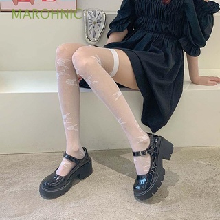 marohnic transparente overknee calcetín elástico de las mujeres calcetines de seda medias mujer rosa impresión negro delgado estilo coreano transpirable flor hosiery/multicolor