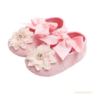 Laa6-girls Bowknot flores suela suave calzado para primavera otoño, blanco/rosa, 0-18 meses