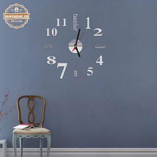 Moda digital reloj espejo pegatina de pared plata (4)