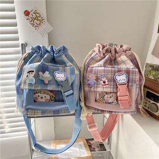 insEstilo japonés dulce y lindo bandolera bolso de lona Niña estudiante coreano versátil de un hombro de verano Fairy Bucket bolsa