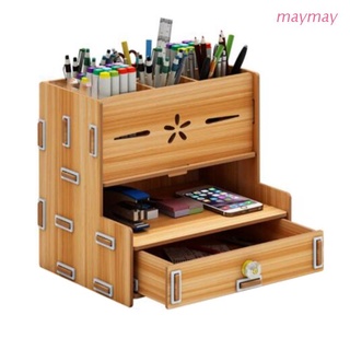 MAYMA Wooden Desktop Organizer Holder 3 Layers 1 Drawer 5 Compartments Table Organizer