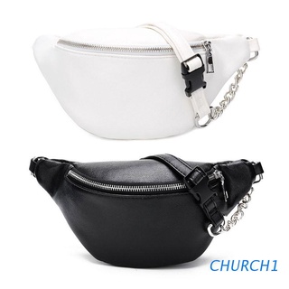 church fashion cuero riñonera riñonera bolsa de pecho bolso teléfono bolso con cadena de metal para las mujeres