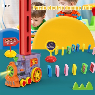 eléctrico domino tren bloques conjunto de juguete de los niños automático dominó bloque de apilamiento de juguete conjunto con barreras de enlace para niños niñas
