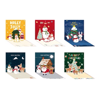 st 6 unids/set 3d pop-up tarjetas de navidad vacaciones tarjetas de felicitación sobres pegatinas