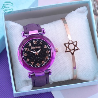 (Reloj + Pulsera) Reloj de cuero para mujer + Pulsera de estrella linda(No incluye caja)