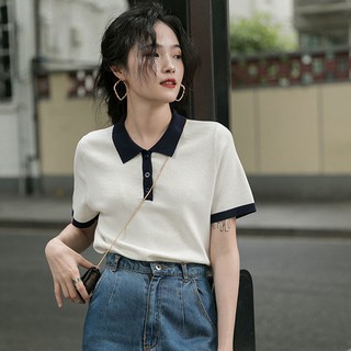 Polo camisas de manga corta polo de las mujeres de verano corto punto 2021 verano t- diseño suave blanco t (1)