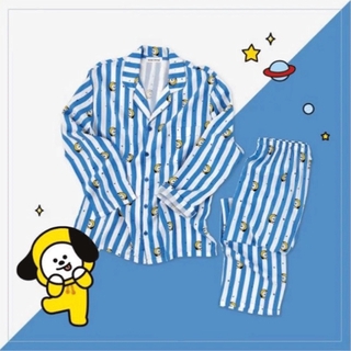Kpop BTS Bangtan Boys BT21 Kawaii de dibujos animados suave pijamas de manga larga ropa de dormir CHIMMY TATA rayas pijamas conjunto (7)