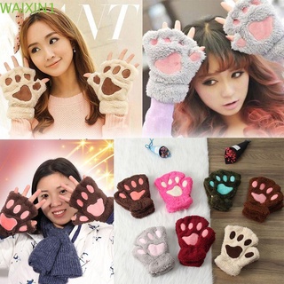 luolv 14colors mujeres oso gato pata niña guantes sin dedos esponjoso invierno moda encantadora cálida felpa/multicolor